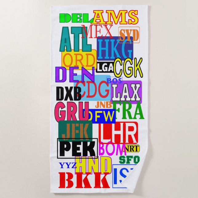 Serviette De Plage Codes d'aéroport international de voyageur du (Devant)