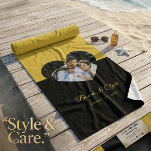 Serviette De Plage Cœur de couple doré et noir saisissant
