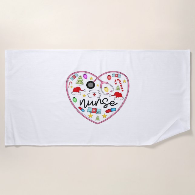 Serviette De Plage Coeur infirmière, T-shirt surdimensionné Halloween (Devant)
