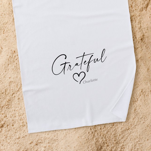 Serviette De Plage Coeur reconnaissant | Votre nom Script minimal d'e (Créateur téléchargé)
