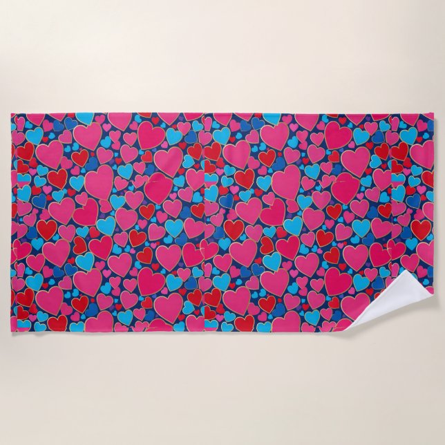 Serviette De Plage Cœurs 3d roses (Devant)