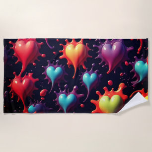 Serviette De Plage Coeurs colorés Art éclatant