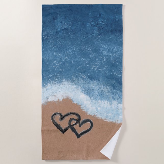Serviette De Plage Cœurs dans le Sable (Devant)