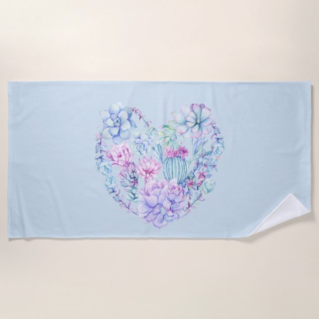 Serviette de plage coeurs de succulentes (Devant)