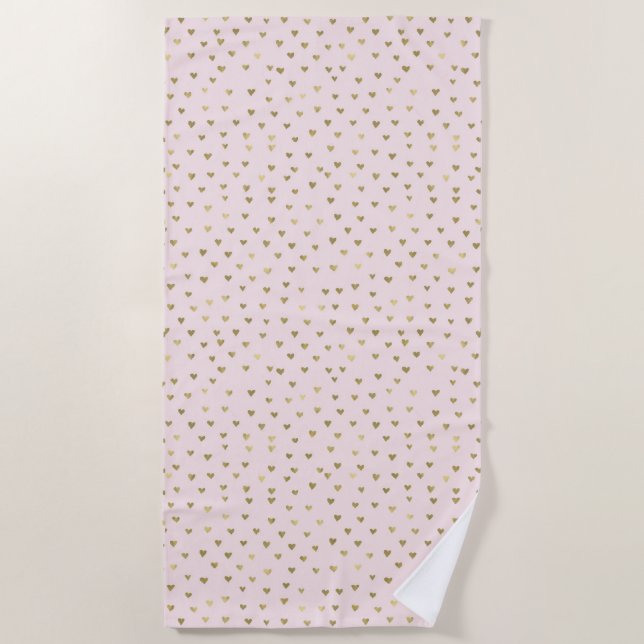 Serviette De Plage Coeurs dorés rose vif Abstraits (Devant)
