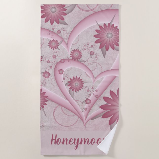 Serviette De Plage Coeurs et fleurs Abstraits roses Aimer Fractal Per (Devant)