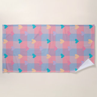 Serviette De Plage Cœurs pastel à motif à damier – Joli sans couture