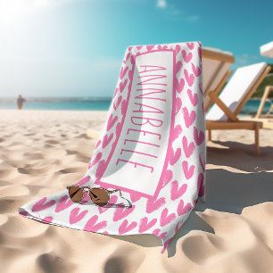 Serviette De Plage Coeurs roses personnalisés