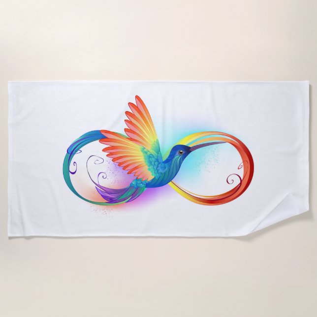 Serviette De Plage Colibri arc-en-ciel avec symbole Infinity (Devant)