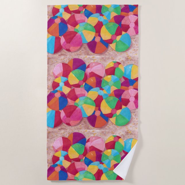 Serviette De Plage Collage de balles de plage colorées sur les servie (Devant)