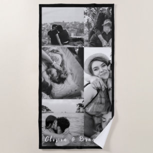 Serviette De Plage Collage de photos de couple noir et blanc personna