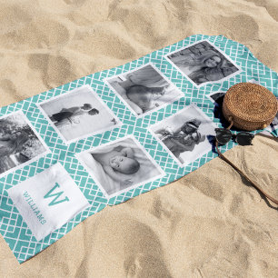 Serviette De Plage Collage photo noir et blanc Monogramme aquatique