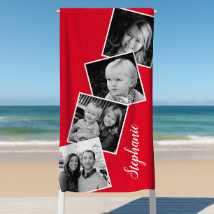 Serviette De Plage Collage photo personnalisé de 4 photos, bande de f