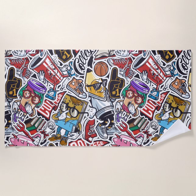 Serviette De Plage College Dynamic Art Urban Graffiti motif (Devant)