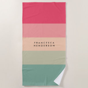 Serviette De Plage Colorblock Horizontale Bande rose et vert