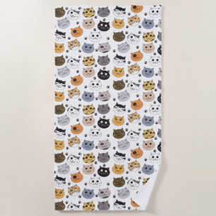 Serviette De Plage Coloré Cute Funny Chats & Motif Paw