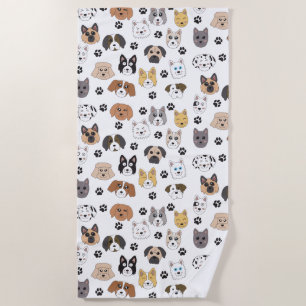 Serviette De Plage Coloré mignon Chiens amusants et Chien Paw Motif