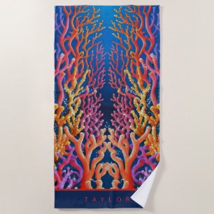 Serviette De Plage Coloré Neon Orange Ocean Coral Personnalisé