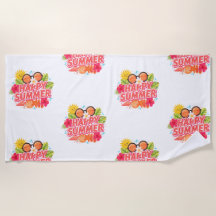 Serviette de plage colorée Happy Summer Sun & Seas