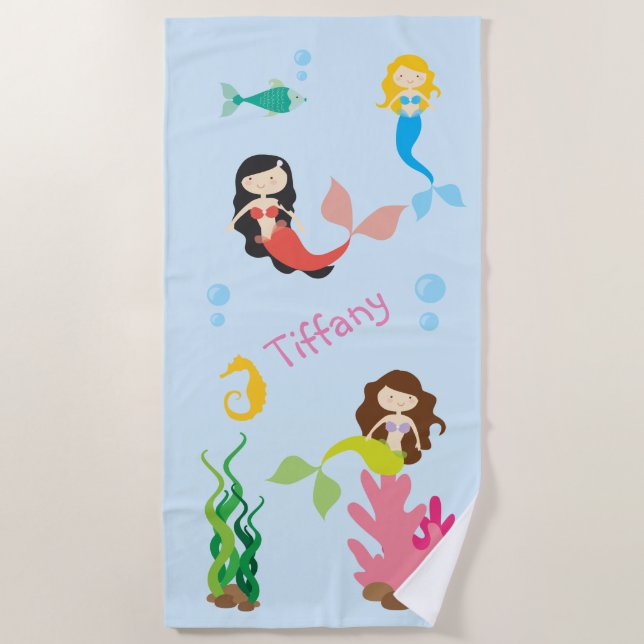 Serviette de plage colorée Mermaids (Devant)