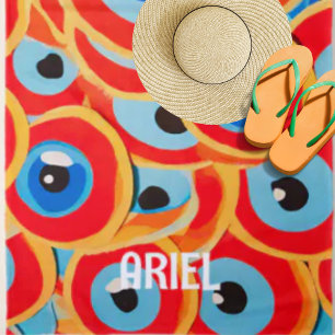 Serviette de plage colorée rouge bleu Evil Eye