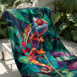 Serviette de plage colorée Tropical Chameleon
