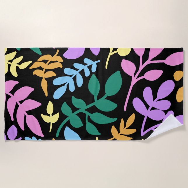 Serviette De Plage Colorful foliage in black background (Devant)