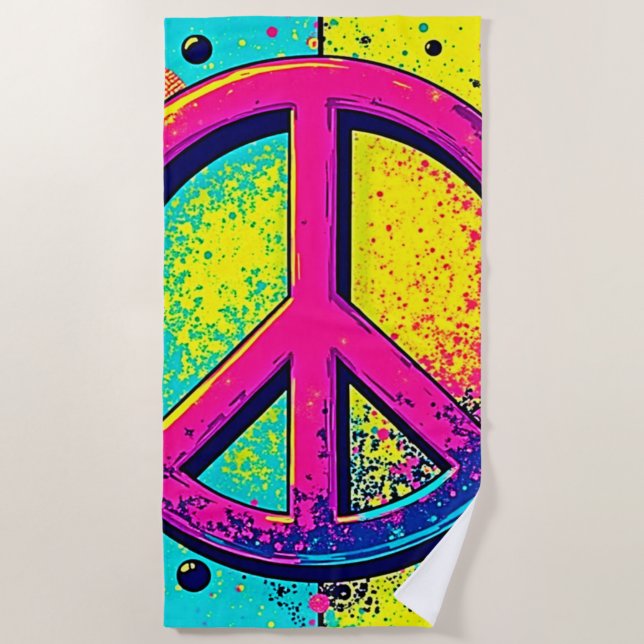 Serviette De Plage Colorful Retro Peace Sign (Devant)
