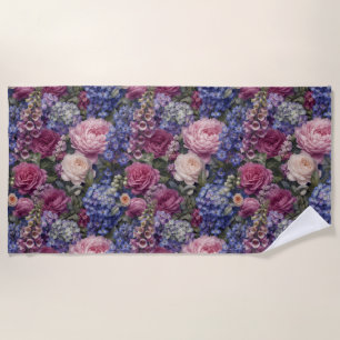 Serviette De Plage Composition florale dense de jardin anglais