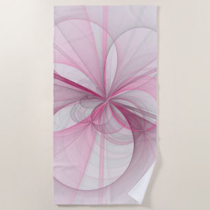 Serviette De Plage Conception Abstraite de fractal rose pâle moderne