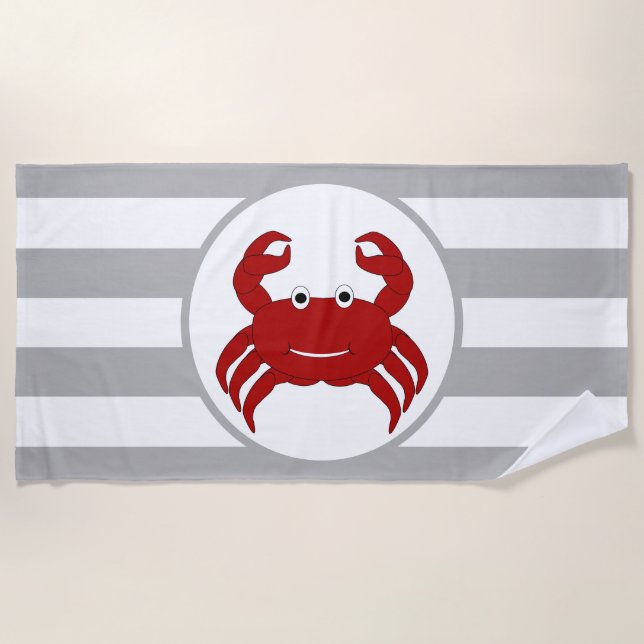 Serviette De Plage Conception Crabe Gris Rayé (Devant)