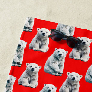 Serviette De Plage Conception de motif d'ours polaire sur fond rouge