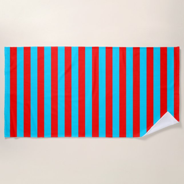 Serviette De Plage Conception de rayures rouges et bleues (Devant)