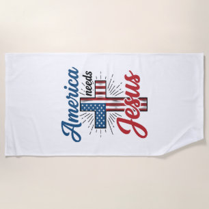 Serviette De Plage Conception de t-shirt croix patriotique L'Amérique