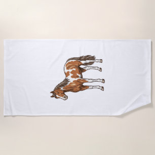 Serviette De Plage Conception de vecteur de cheval Pinto gravé antiqu