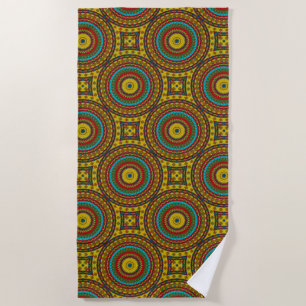 Serviette De Plage Cool bleu rouge jaune rétro géométrique ethnique T