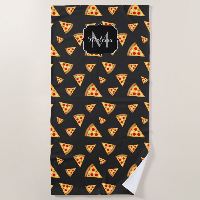 Serviette De Plage Cool et amusante pizza tranches motif Monogram (Devant)