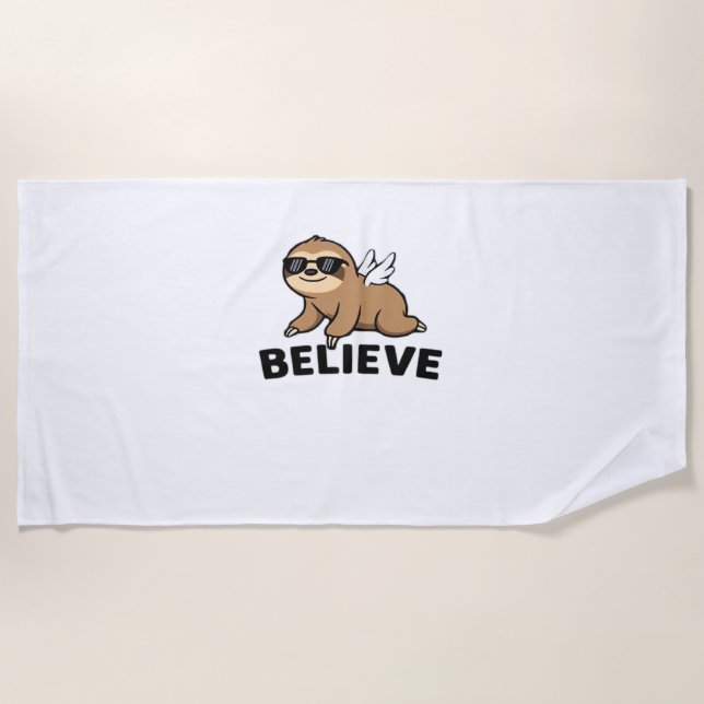 Serviette De Plage Cool Flying Sloth Croyez Drôle Motivational Design (Devant)