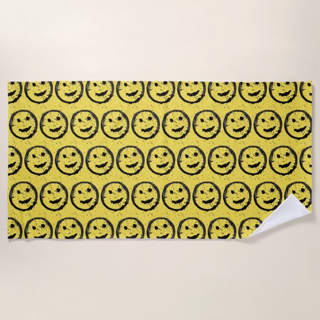 Serviette De Plage Cool Sardé Joyeux visage souriant motif jaune (Devant)
