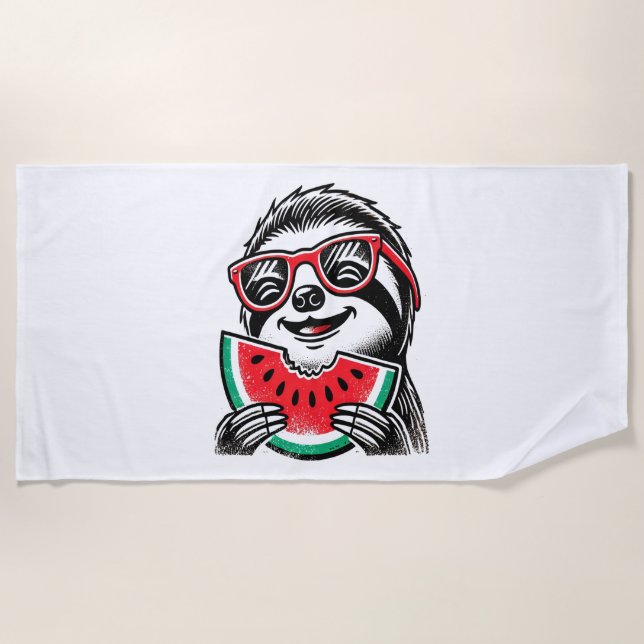 Serviette De Plage Cool Sloth Manger de la pastèque (Devant)