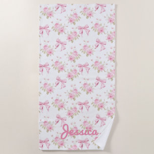 Serviette De Plage Coquette Roses et vaches roses