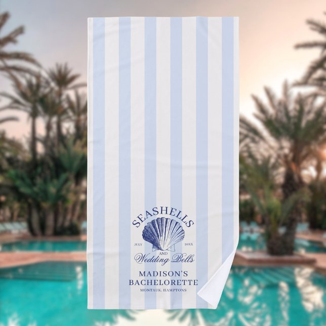 Serviette De Plage Coquillages et cloches de mariage rayés Enterremen (Créateur téléchargé)