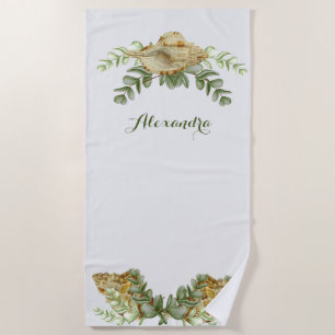 Serviette De Plage Coquille de verdure Coquille de crème marine Coast