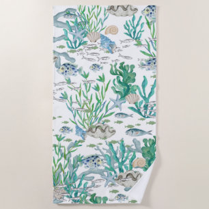 Serviette De Plage Coquilles De Mer Océan Vert Turquoise Étoile De Me