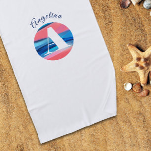 Serviette De Plage Corail de luxe coupé bleu lettre nom Un blanc