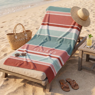 Serviette De Plage Corail Rouge personnalisé vert mousse de mer rose