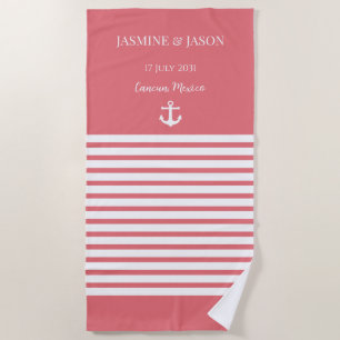 Serviette De Plage Coral Blanc Personnalisé Destination Mariage Favor