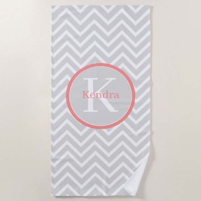 Serviette De Plage Coral Chevron Monogram Beach Towel (Devant)
