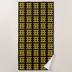 Serviette De Plage Cordon doré filaire motif carré or sur noir