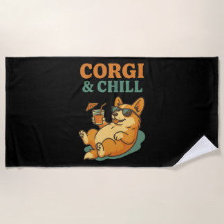Serviette De Plage Corgi and Chill